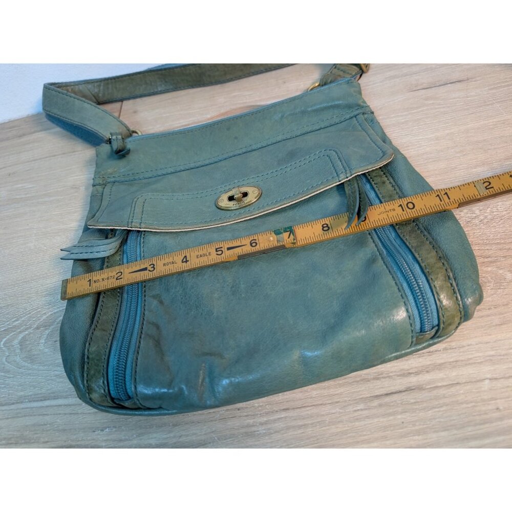 Fossil Long Live Vintage Green Leather Tote Bag Crossbody Bag Purse Key - Picture 5 of 6